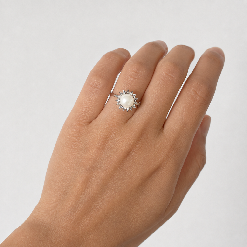 Freshwater Pearl & Moissanite Silver Set