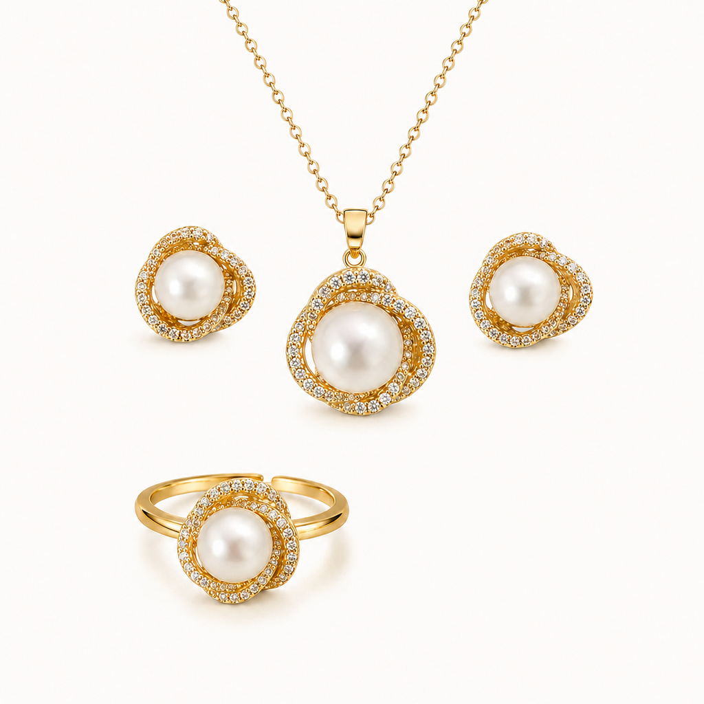 Freshwater Pearl & Moissanite Gold-Plated Set