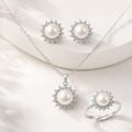 Freshwater Pearl & Moissanite Silver Set