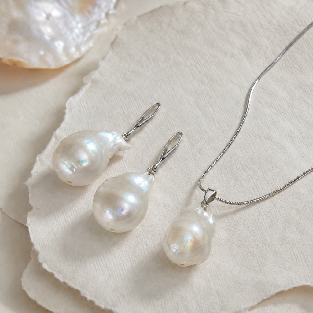 White South Sea Baroque Pearl Set